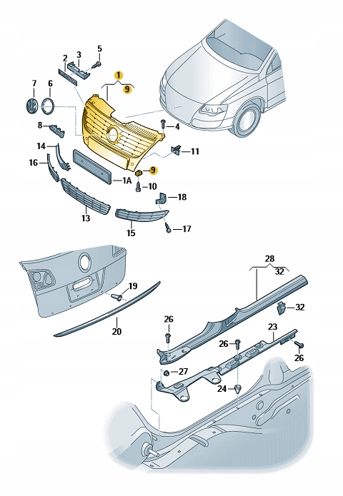 решетка радиатора vw PASSAT B6