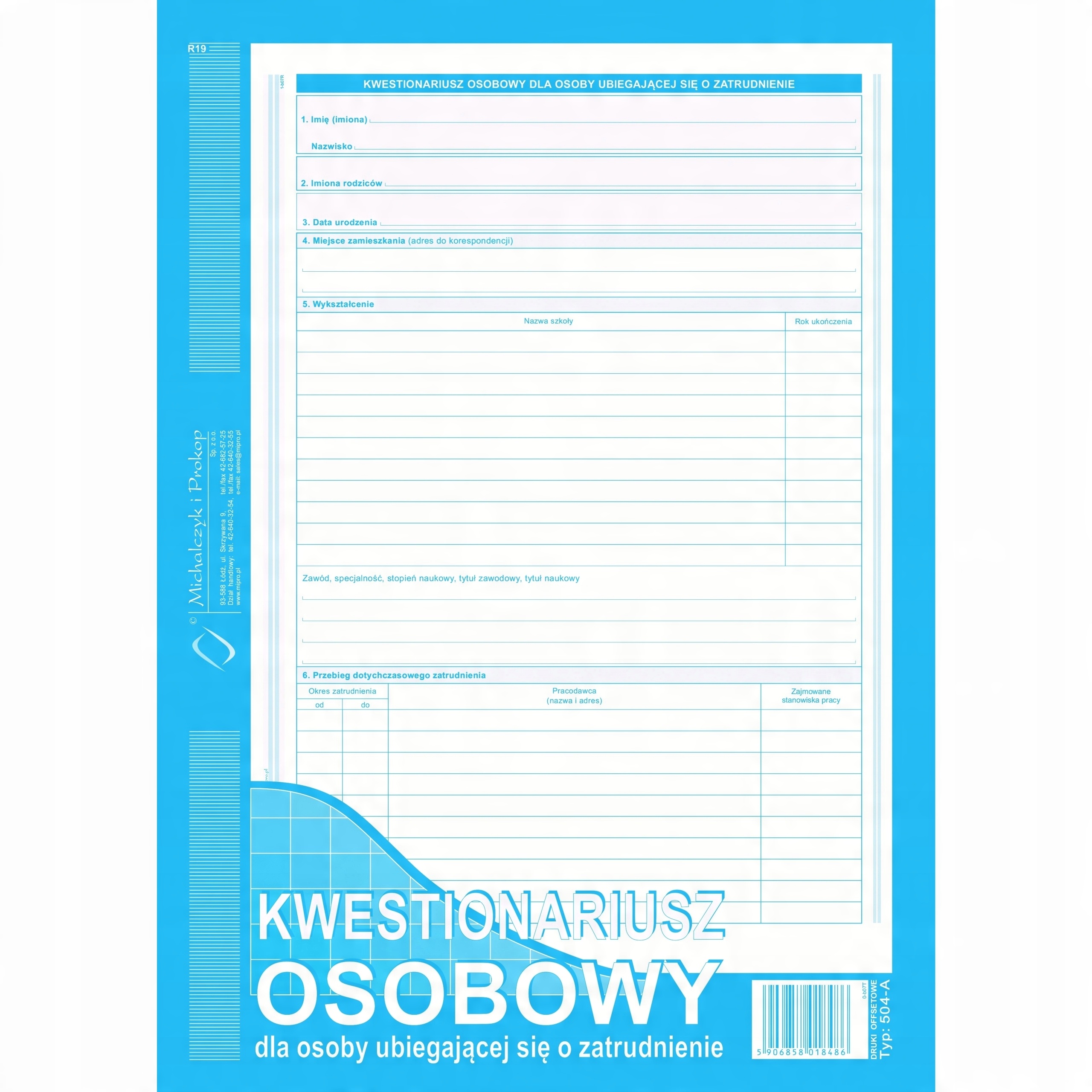 

Druk bloczek kwestionariusz osobowy Mipro A4 504-A