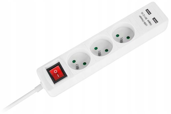 

Przedłużacz sieciowy włącznik 3 gniazda +2xUSB 5m
