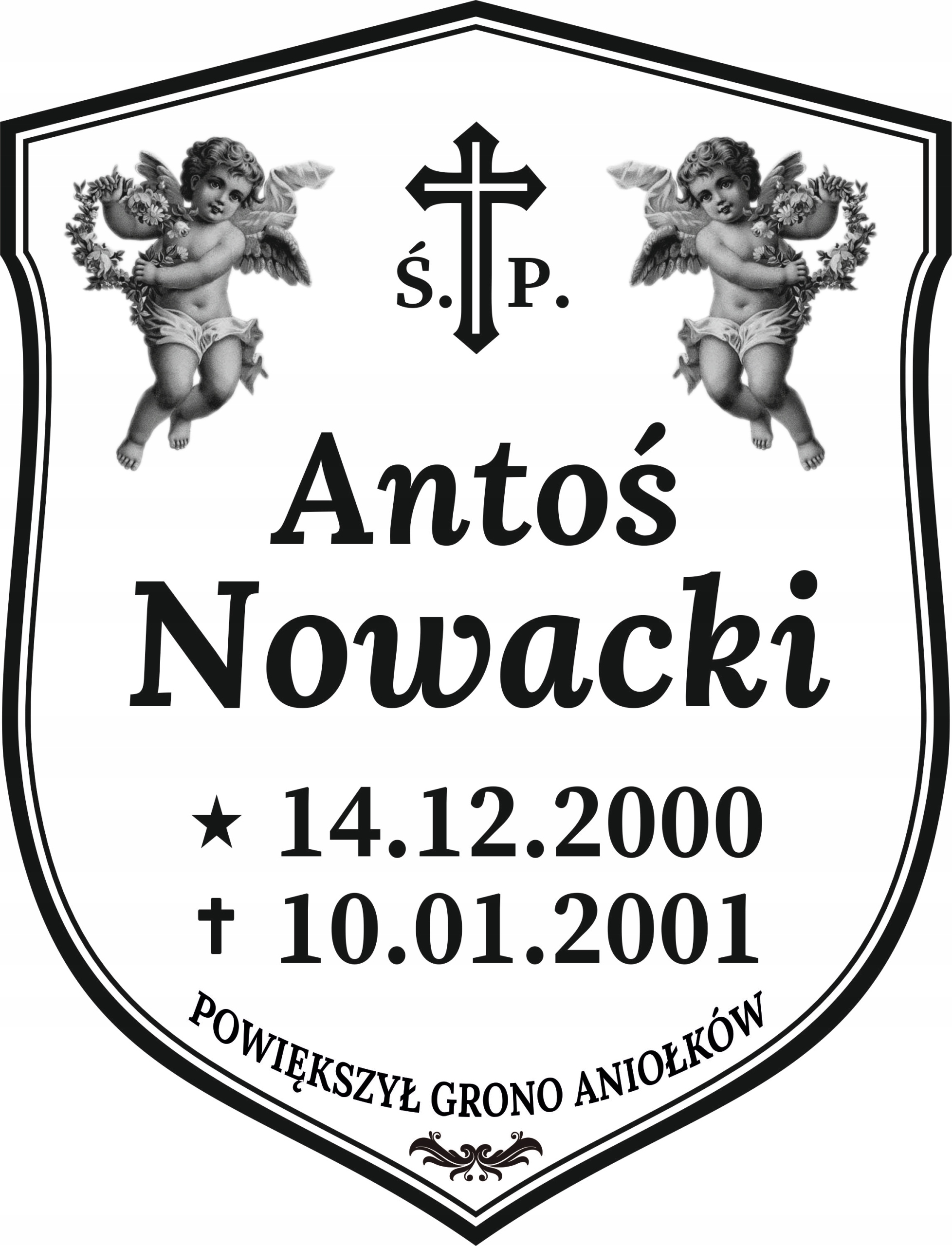 Tabliczka na cmentarz dzięcięca z aniołkami.