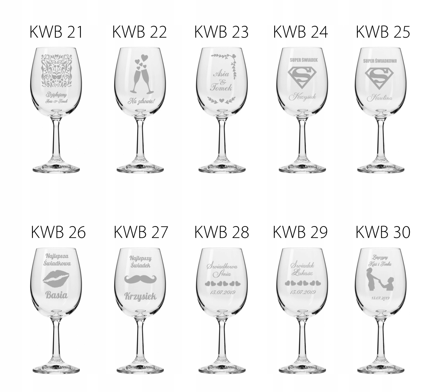 KIELISZKI DO WINA Z GRAWEREM NA ŚLUB PREZENT 250ml Rodzaj szkło