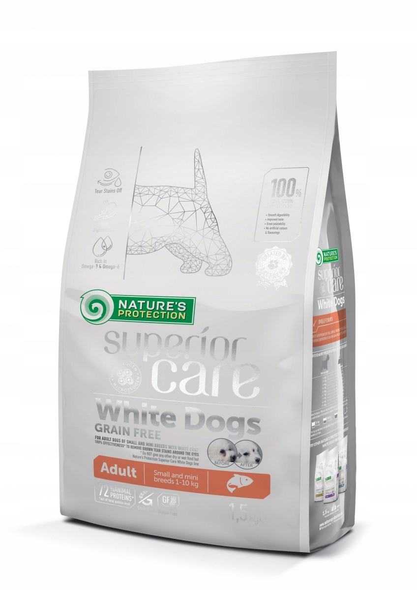 Levně Suché krmivo pro psy Nature's Protection White Small Dog Salmon 1,5 kg