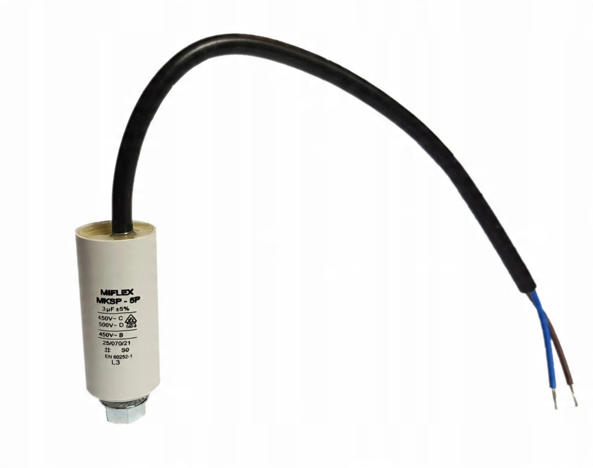 

Kondensator rozruchowy silnika 3uF 450V Miflex ks