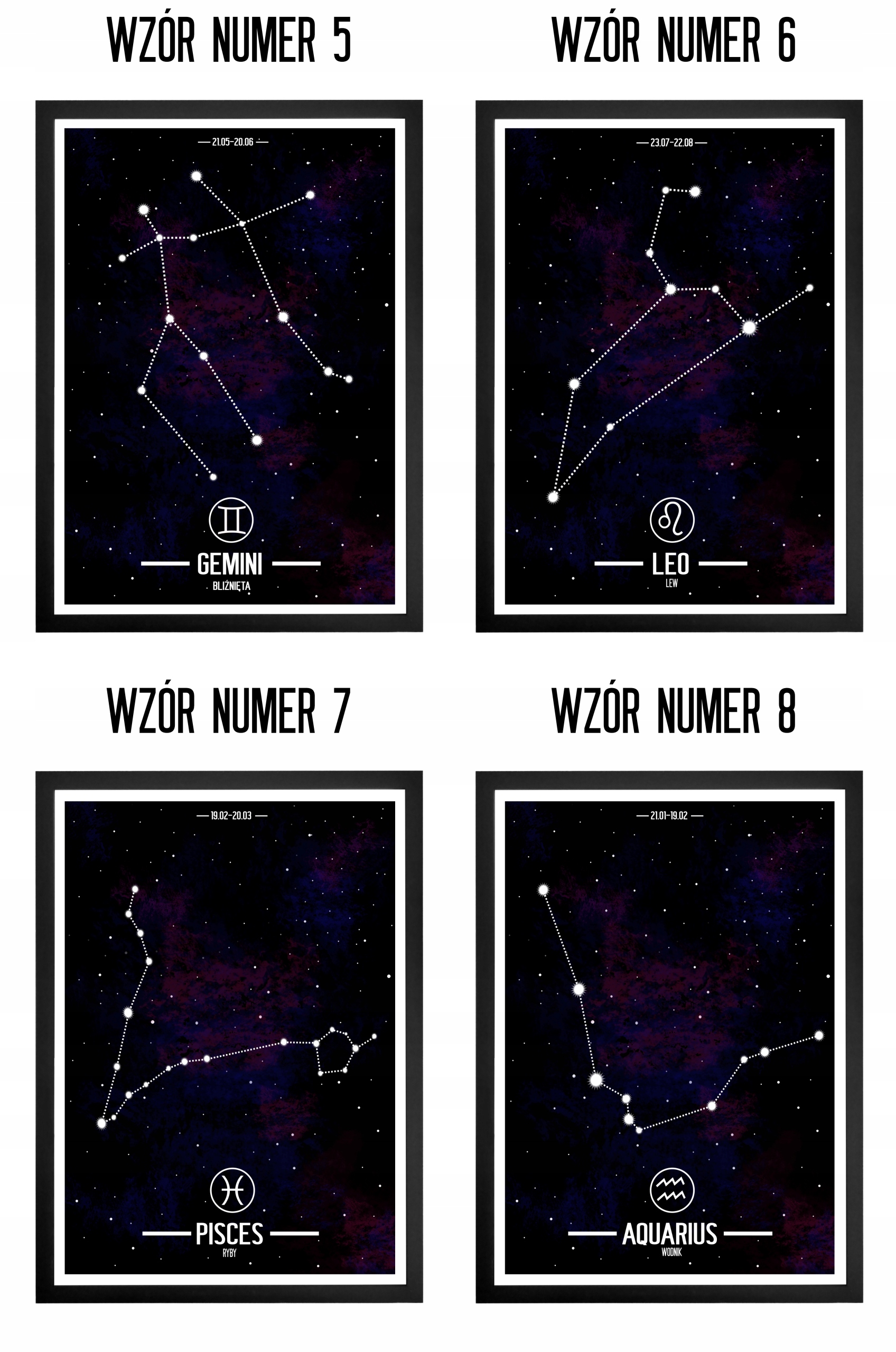 PLAKAT A3 ZNAKI ZODIAKU CZARNA RAMA PREZENT Nazwa Plakat w ramce ZNAKI ZODIAKU A3