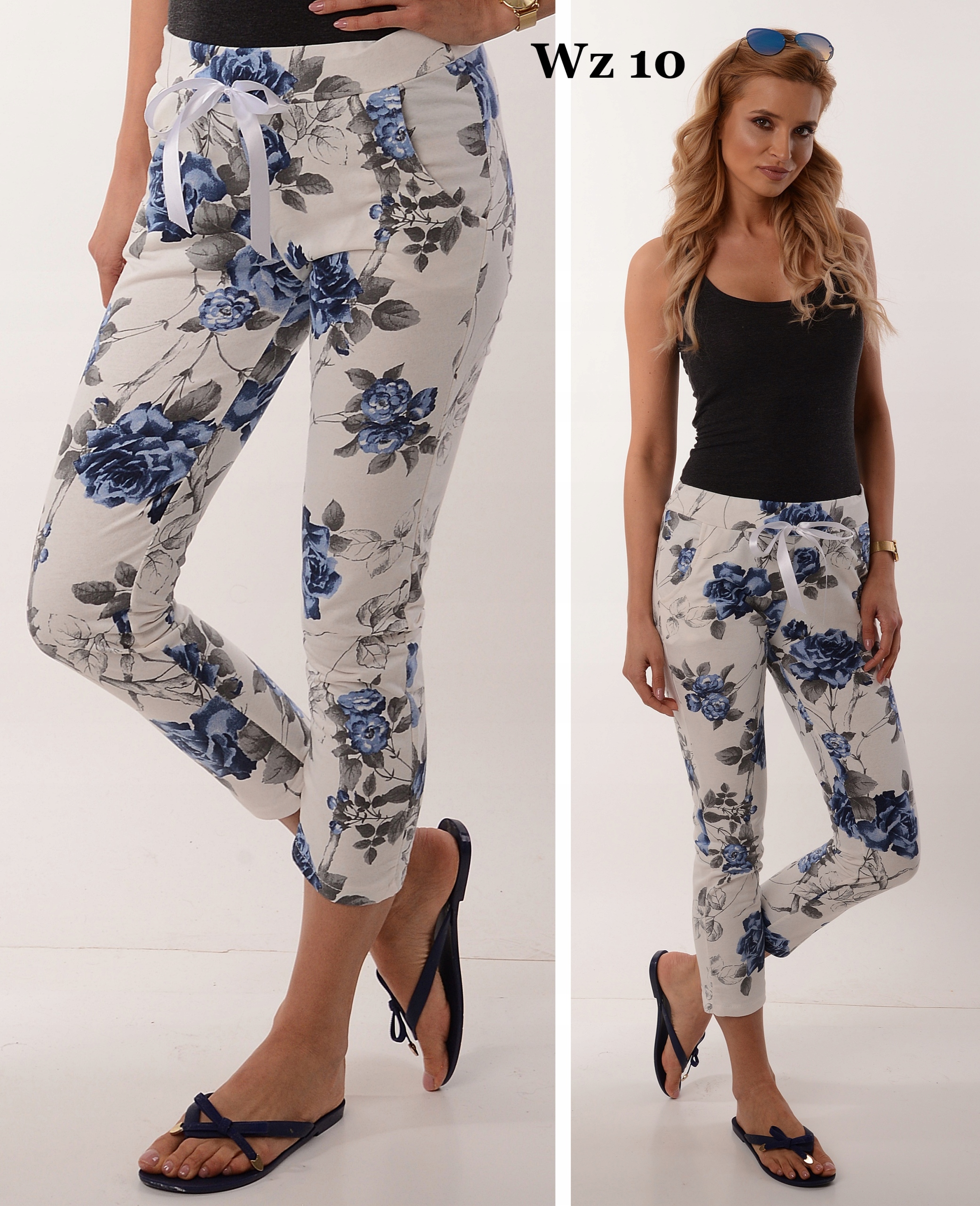 DAMSKIE Włoskie SPODNIE dresowe w kwiaty WZORY Rozmiar uniwersalny