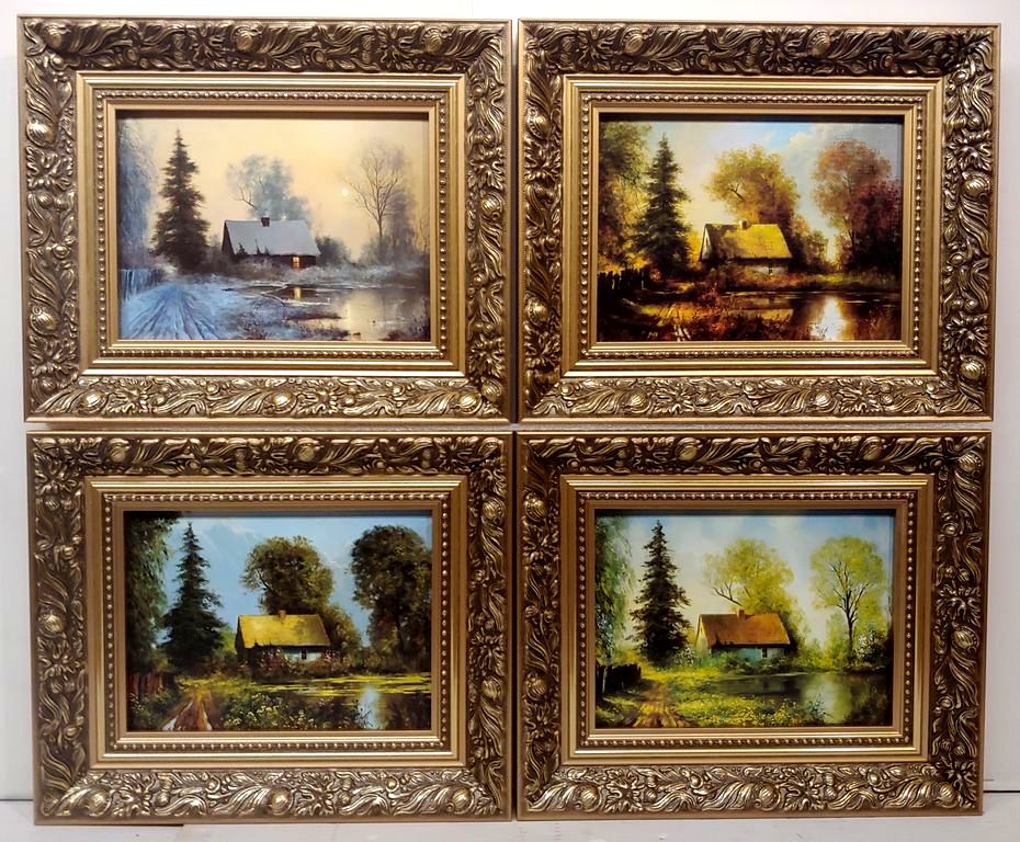 PEJZAŻ 34X28 CM OBRAZY W RAMIE 4 SZT 4 PORY ROKU