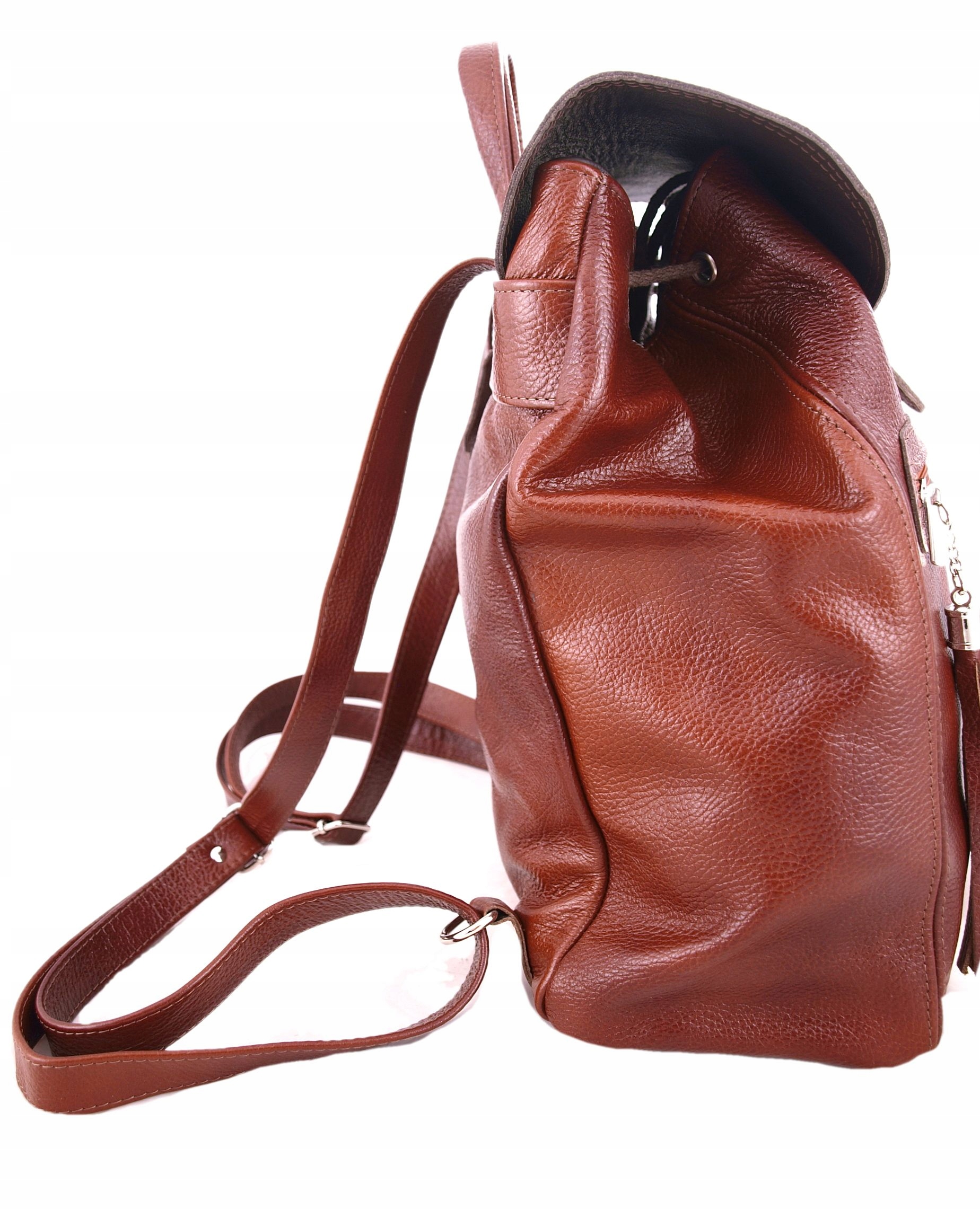 Torebka PLECAK SKÓRZANY KASZTANOWY z frędzlem Marka inna