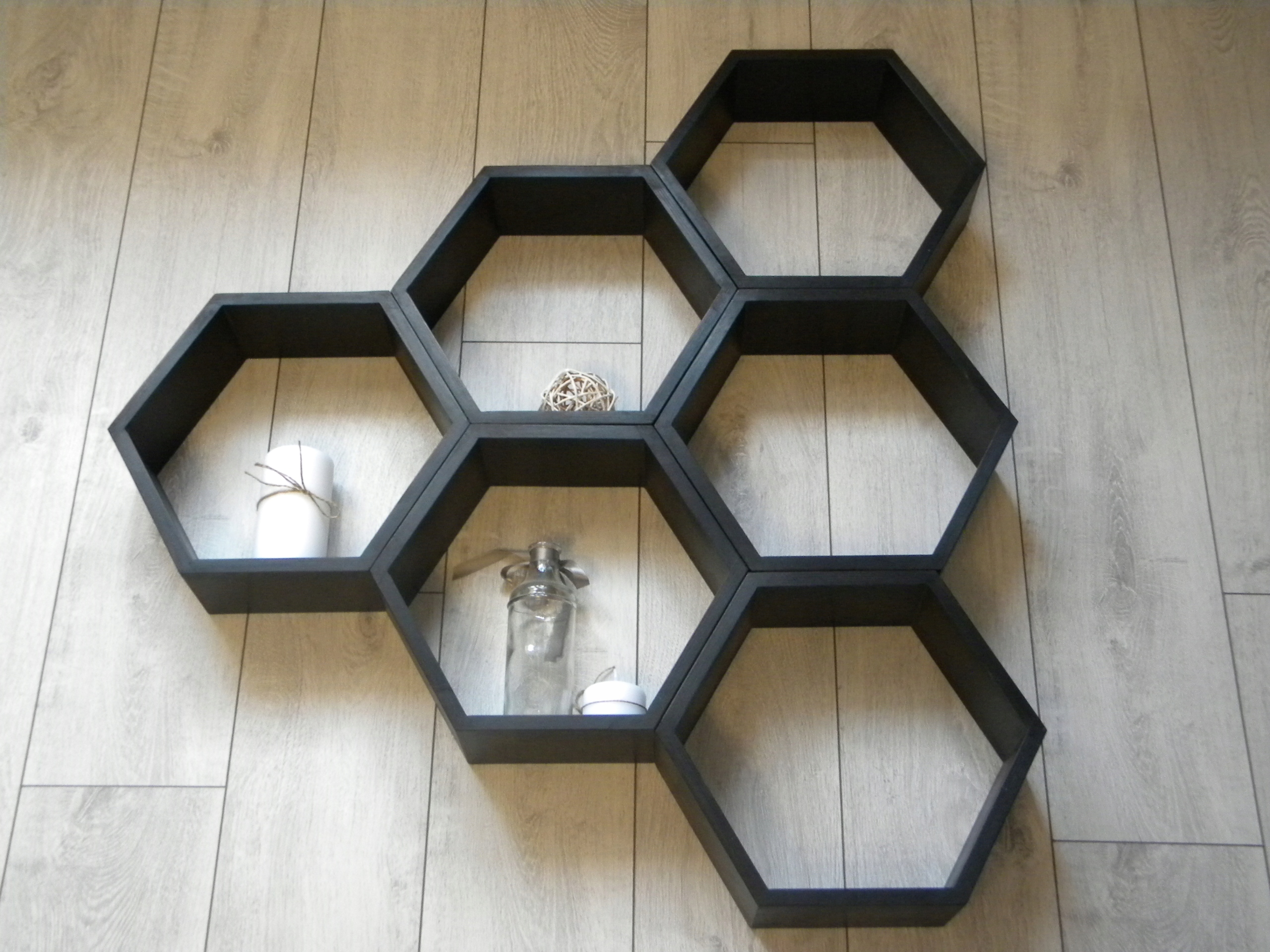 Drevená Polica Včelí Plást Hexagon Sada 6 Kusov