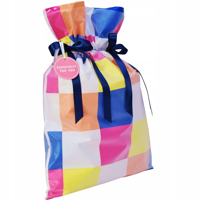 TORBA PREZENTOWA WOREK PREZENTOWY KOLOROWE KWADRATY 30x45CM Stan opakowania oryginalne