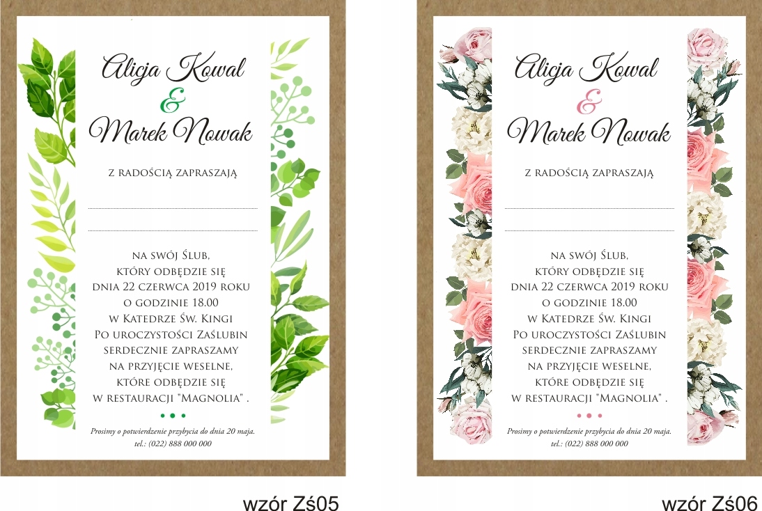 ZAPROSZENIA ŚLUBNE NA ŚLUB EKO KWIATY LIŚCIE WZORY Zdobienie brak