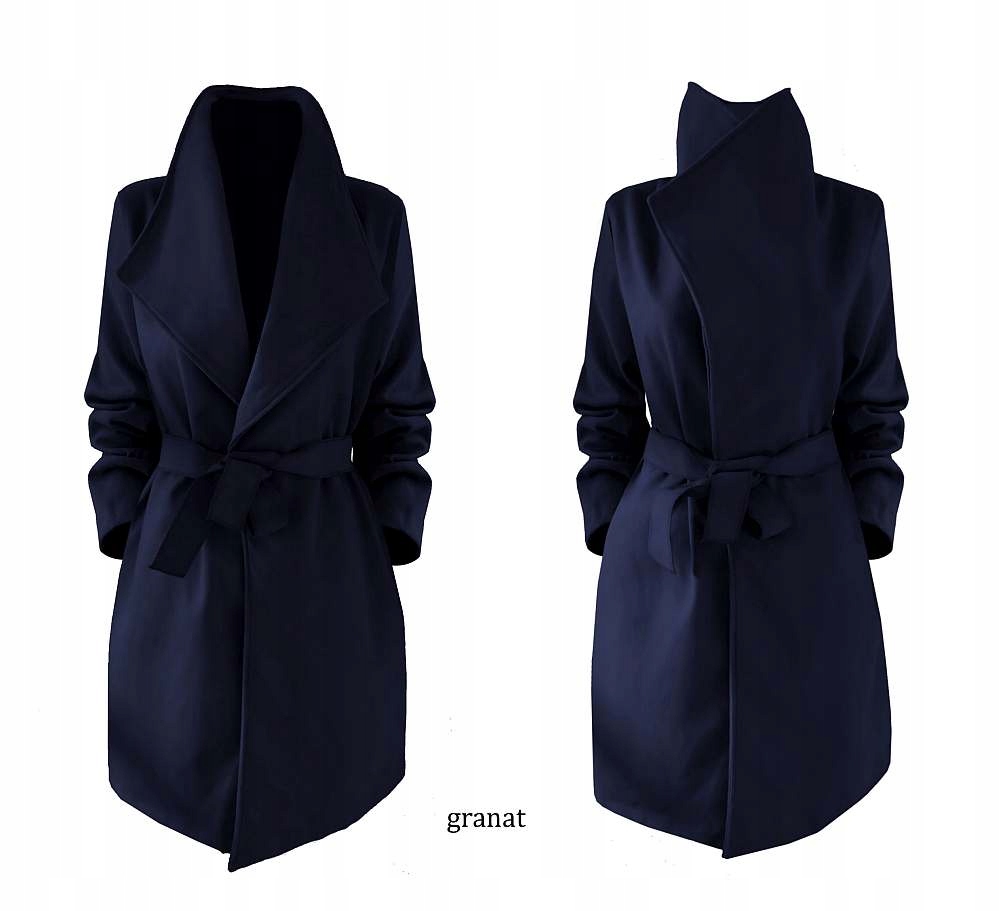 PŁASZCZ blogger KLASYCZNY klapy pasek CZERWONY Rozmiar uniwersalny