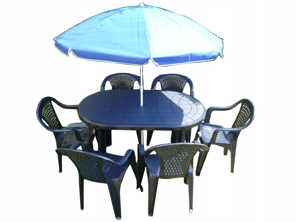 

Mocny Zestaw Granat Plastik 6+1 Duży Stół +parasol