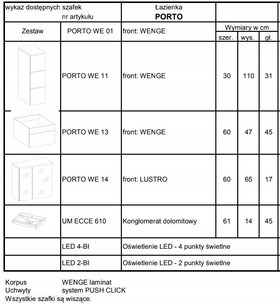 Meble łazienkowe TORRO wenge lustro, szafka Marka sl