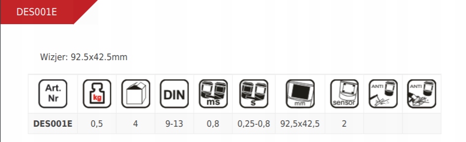 DEDRA DES001E Przyłbica samościemniająca maska Kod producenta DES001E
