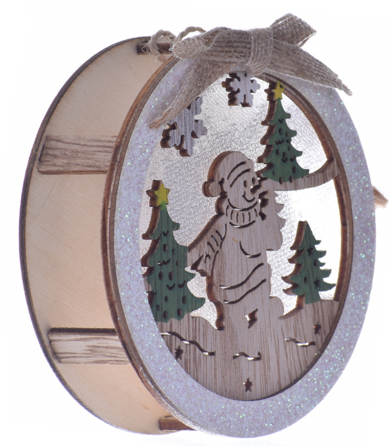 Witraż stroik LED drewniany bombka bałwan Motyw bałwan