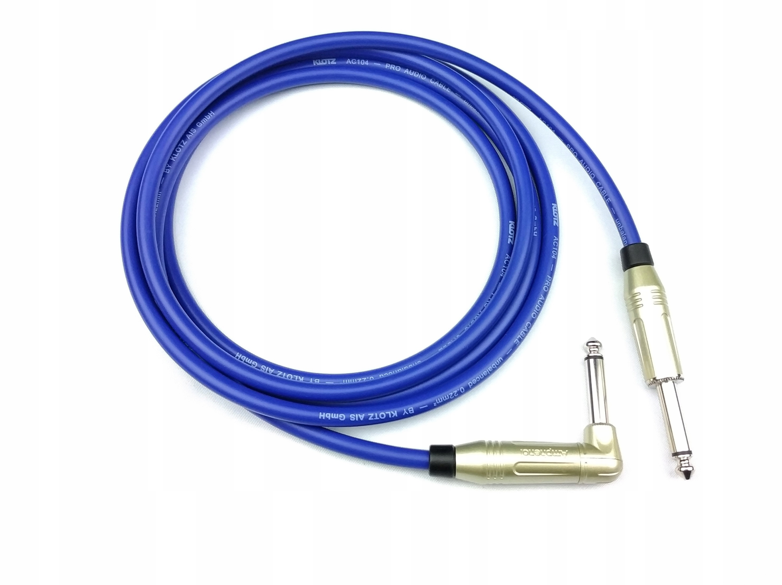 Kabel Gitarowy Klotz Jack kątowy niebieski 1 m