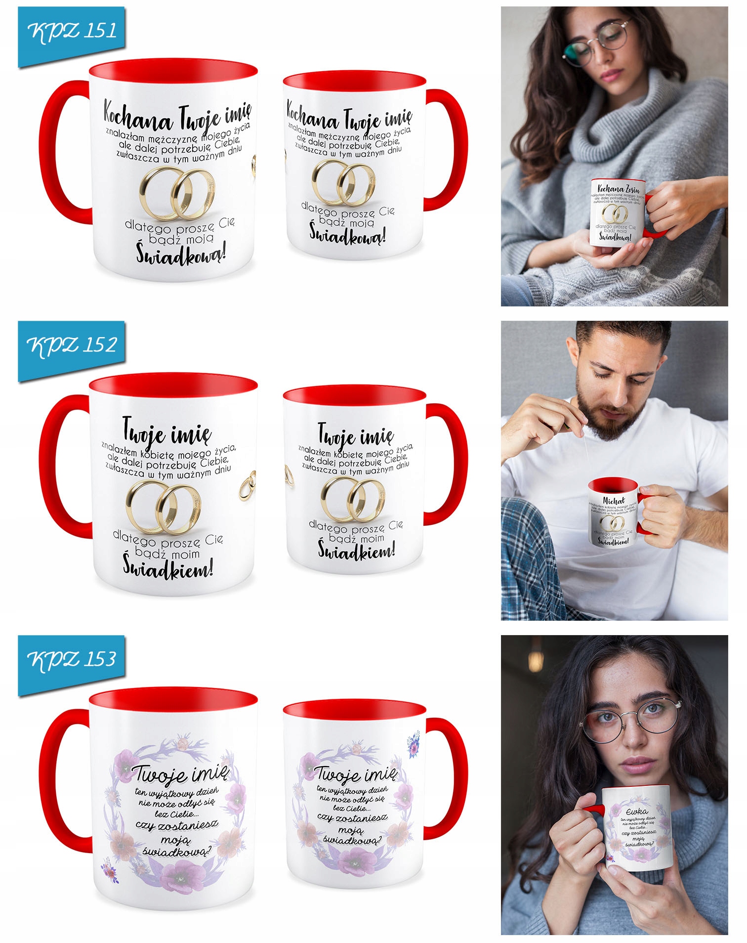 KUBEK czerwony ZAPROSZENIE DLA ŚWIADKÓW ŚWIADKOWEJ Zdobienie brak