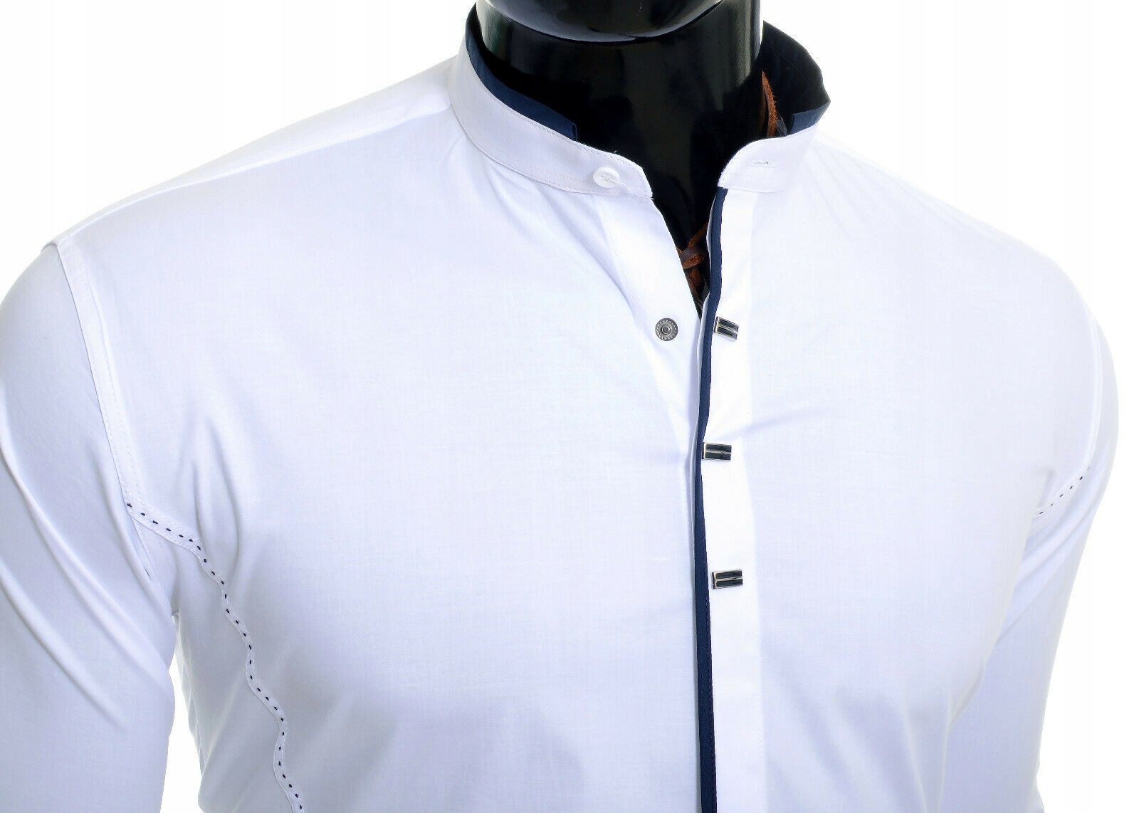 Koszula Męska Stójka Wesele Prezent Comfort Slim Rozmiar M