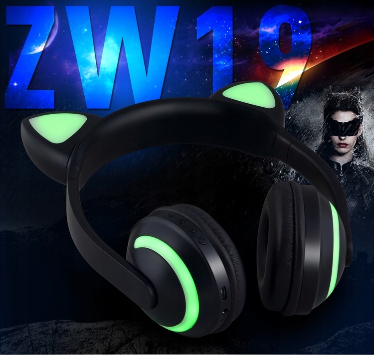 SŁUCHAWKI BLUETOOTH KOCIE USZY 7 KOLORÓW LED Regulacja głośności tak