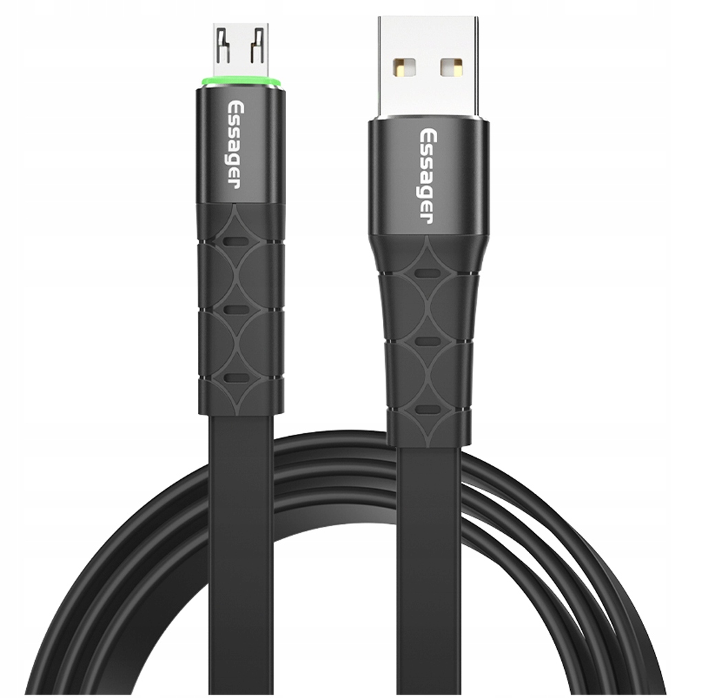 PŁASKI Kabel USB 2.4 A MICRO USB QC 3.0 1m LED