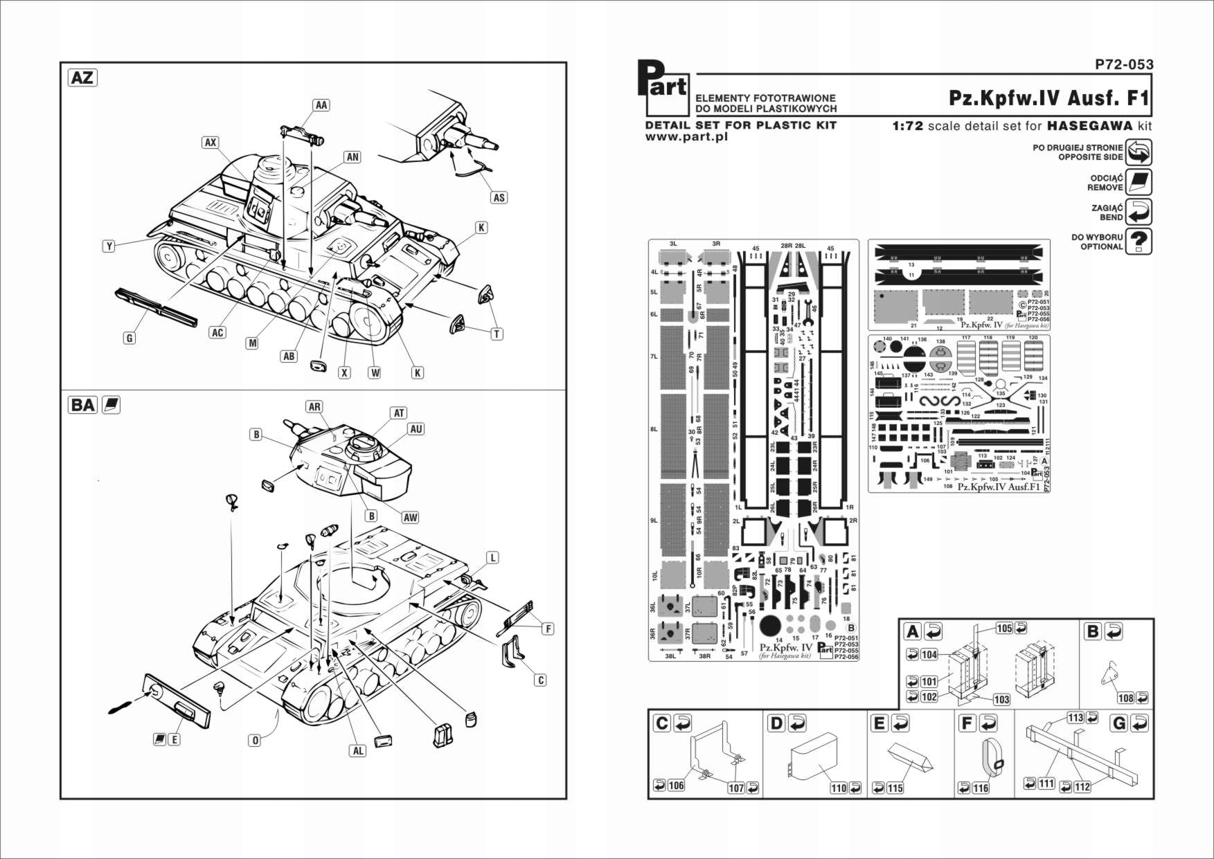 Díl P72-053 1/72 Panzer IV Ausf.F1 (Hasegawa)