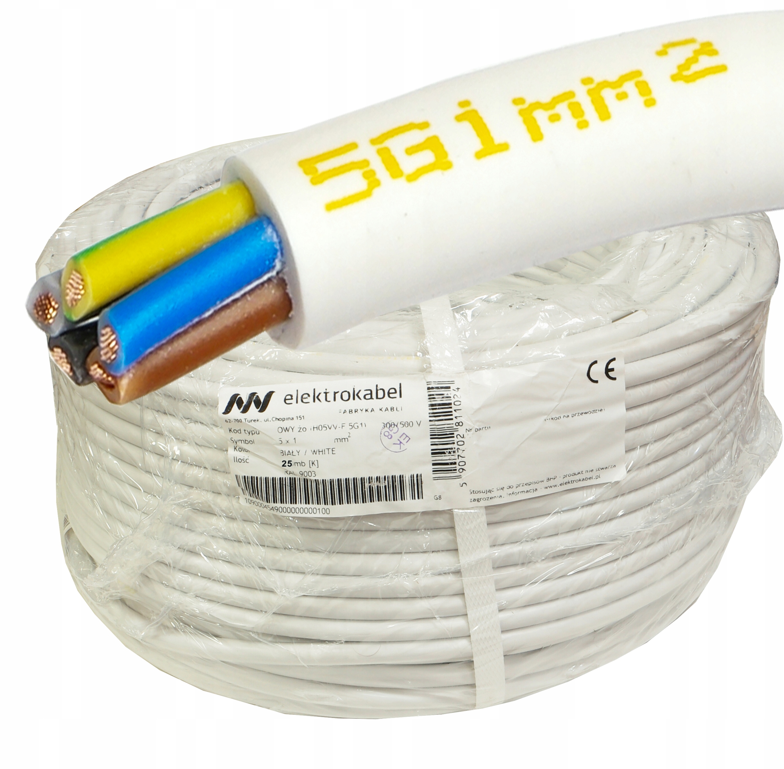Kabel Owy 5x1 mm Linka Cu biela Cu 25 m