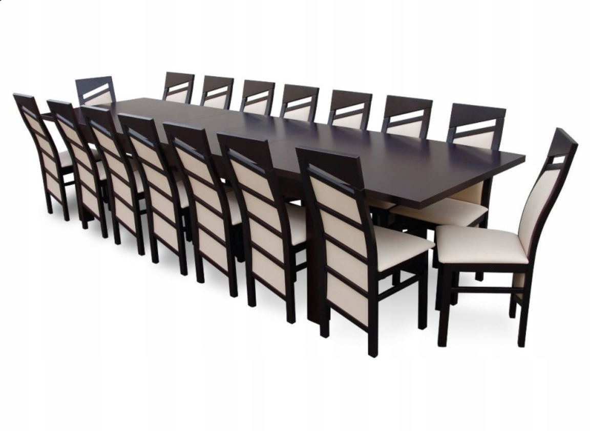DUŻY ZESTAW stół 100x250/350 X 16 krzeseł DREWNO