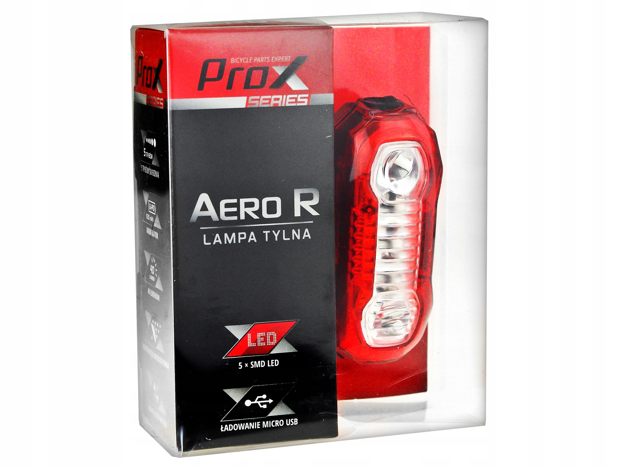 OŚWIETLENIE ROWEROWE TYLNE PROX AERO R 40 lm AKUMULATOR USB MOCNA