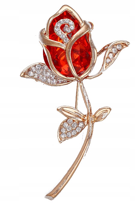 

Broszka czerwona Róża Kwiat z Cyrkoniami