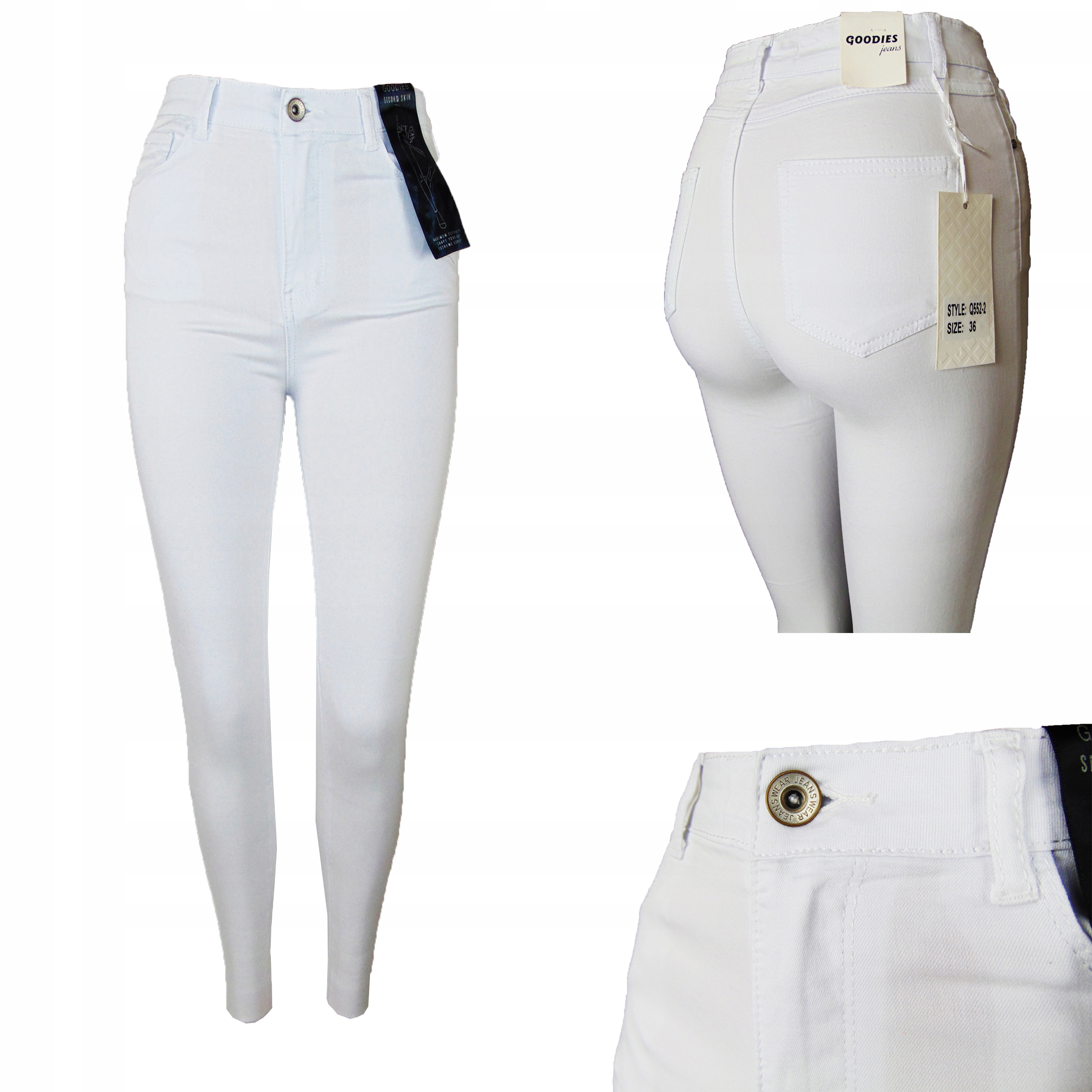 

Spodnie jeans Goodies białe rurki wysoki stan 42