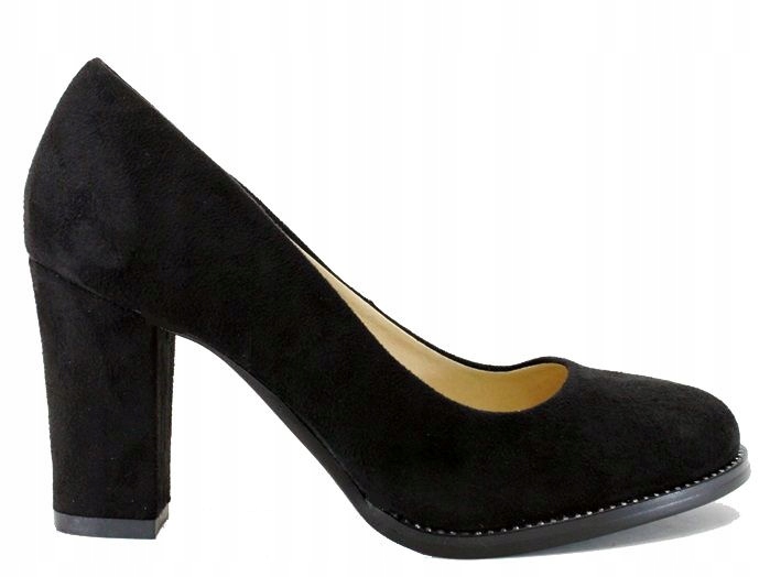 

Eleganckie Zamszowe Czółenka Słupek 8 cm Czarne 41