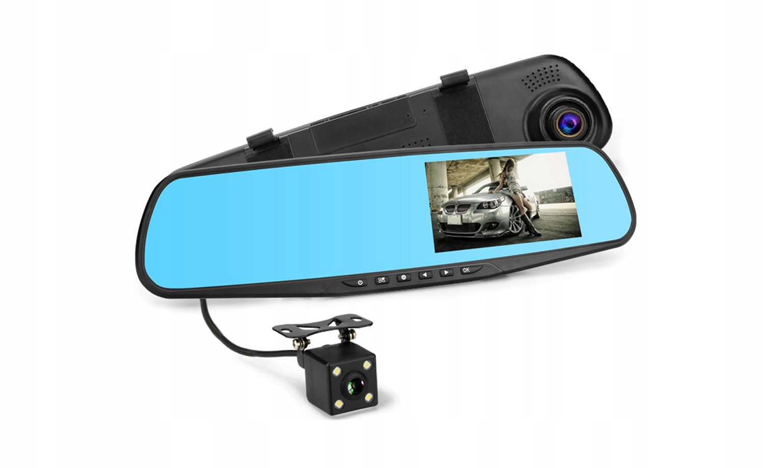 Rejestrator Jazdy Kamera Cofania W Lusterku 4LED