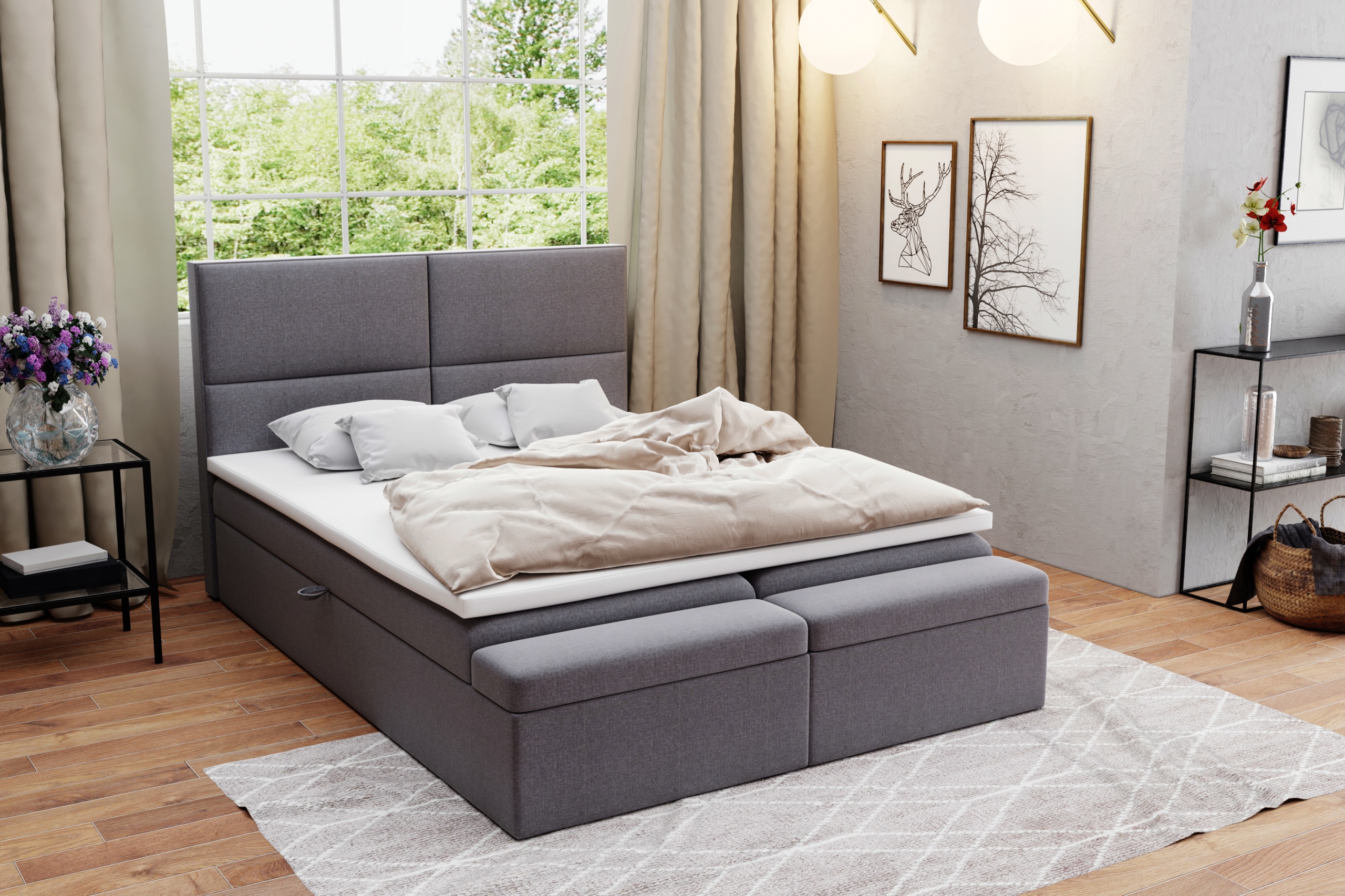 

Łóżko Kontynentalne Tapicerowane BELLA180+ŁAWECZKA