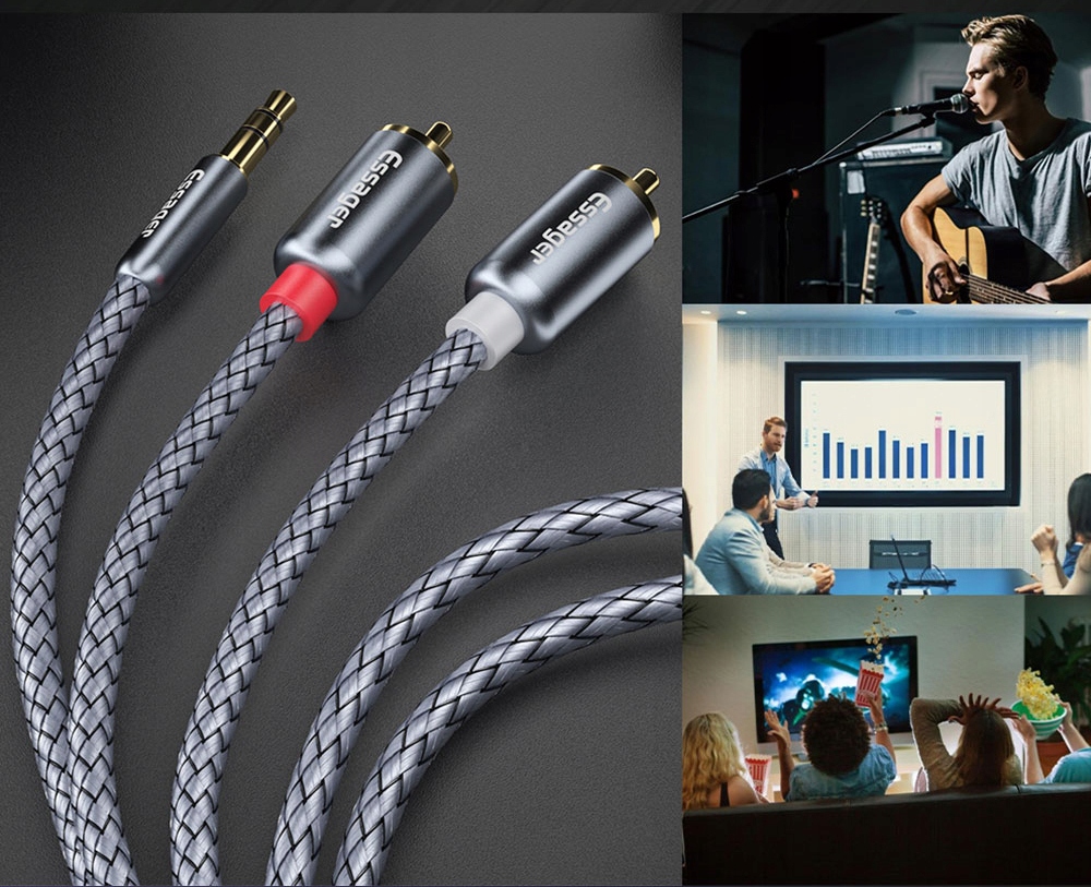 KABEL PRZEWÓD AUDIO HQ 2x RCA MINI JACK 3.5MM CINCH STEREO GOLD HD 1M EAN (GTIN) 6971958738533