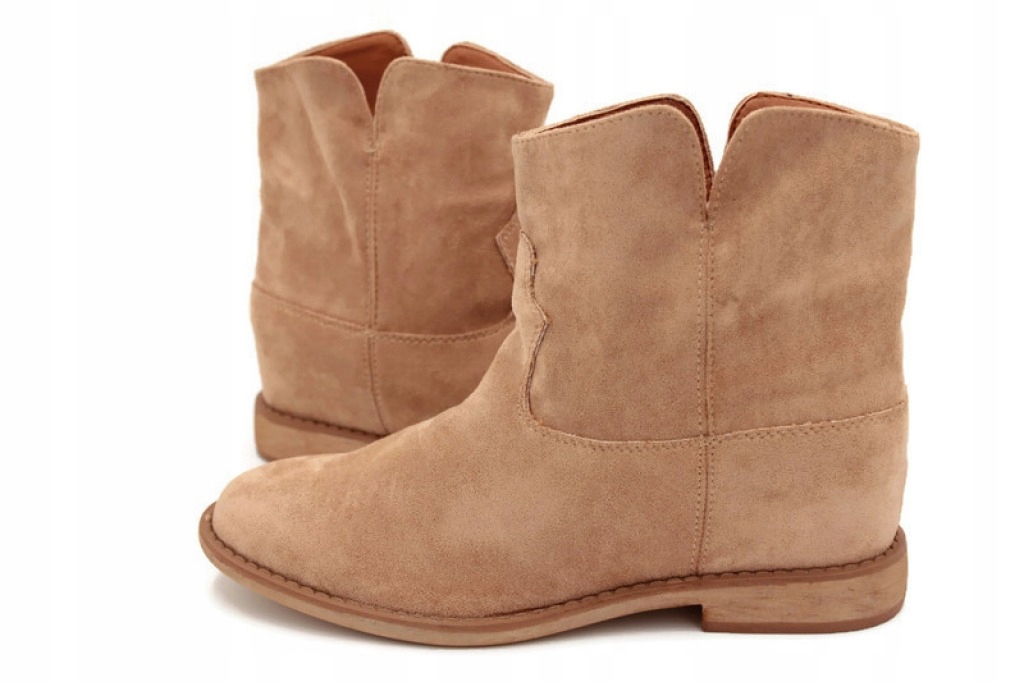 BEŻOWE BOTKI ZAMSZOWE KOWBOJKI KOTURNA R.40 Płeć kobieta