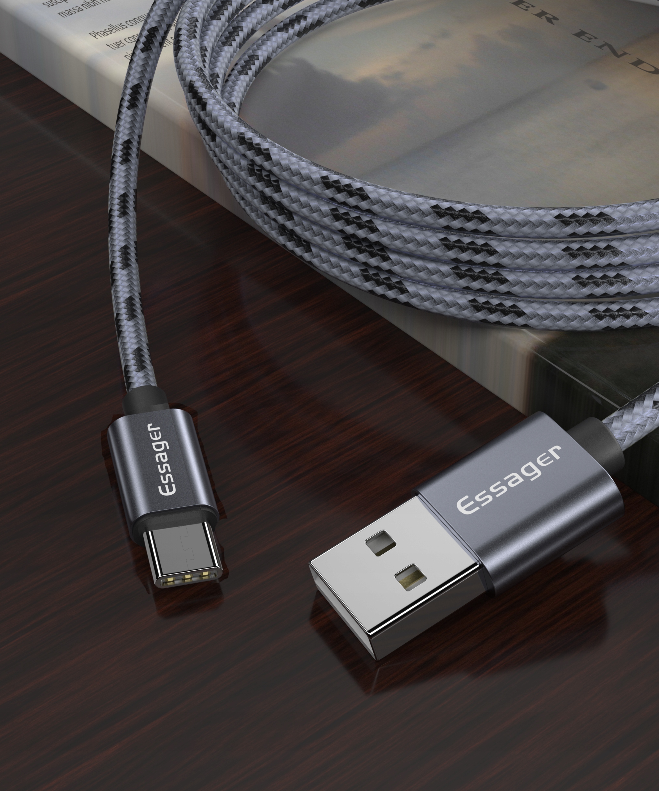 Kabel USB ESSAGER 3A TYPE-C USB-C QC 3.0 1m GREY EAN 6971958737895