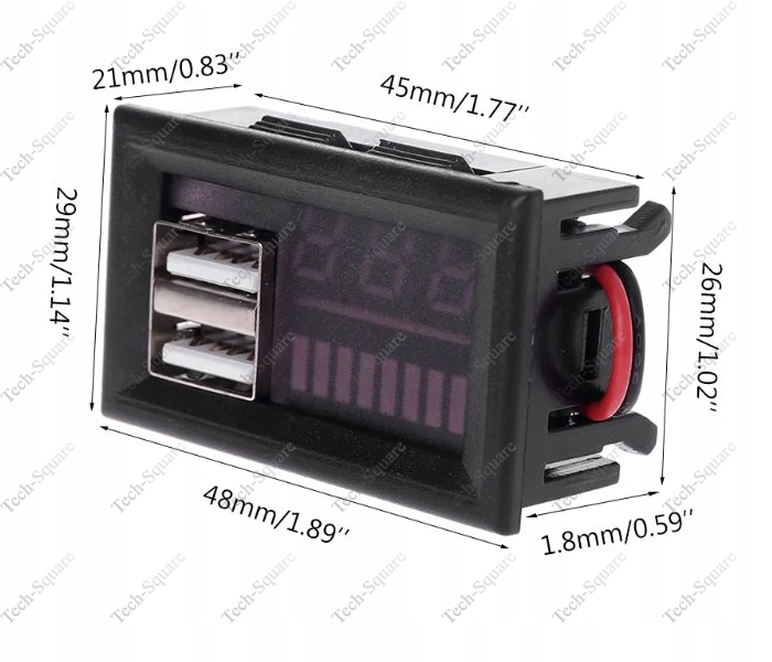 Woltomierz samochodowy wskaznik 0 56 2x USB 2 1A Manufacturer Tech Square