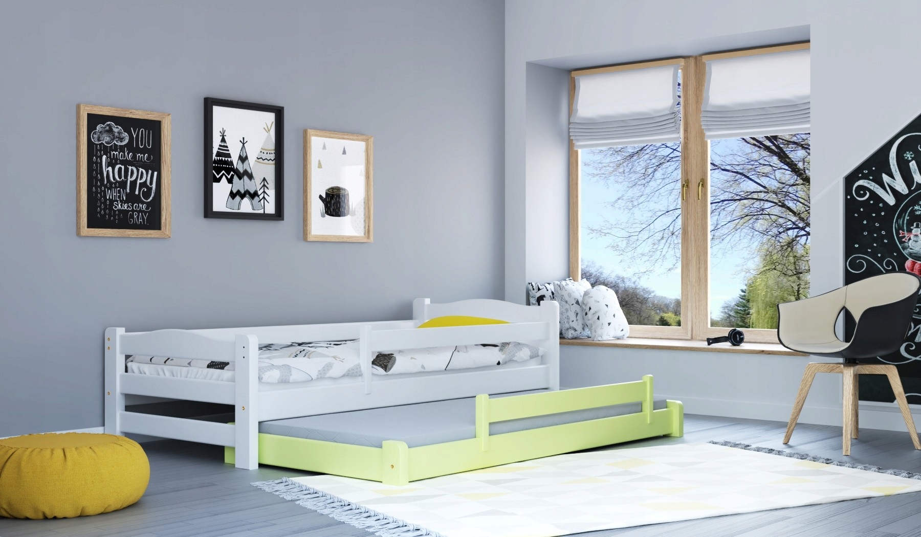 Łóżko podwójne wysuwane z barierkami dla dzieci Marka BELTOR