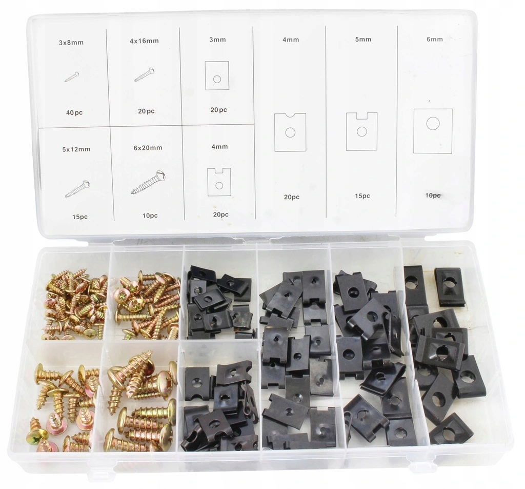 WKRĘTY I PODKŁADKI DO KAROSERII MIX 170 szt Kod producenta F01008