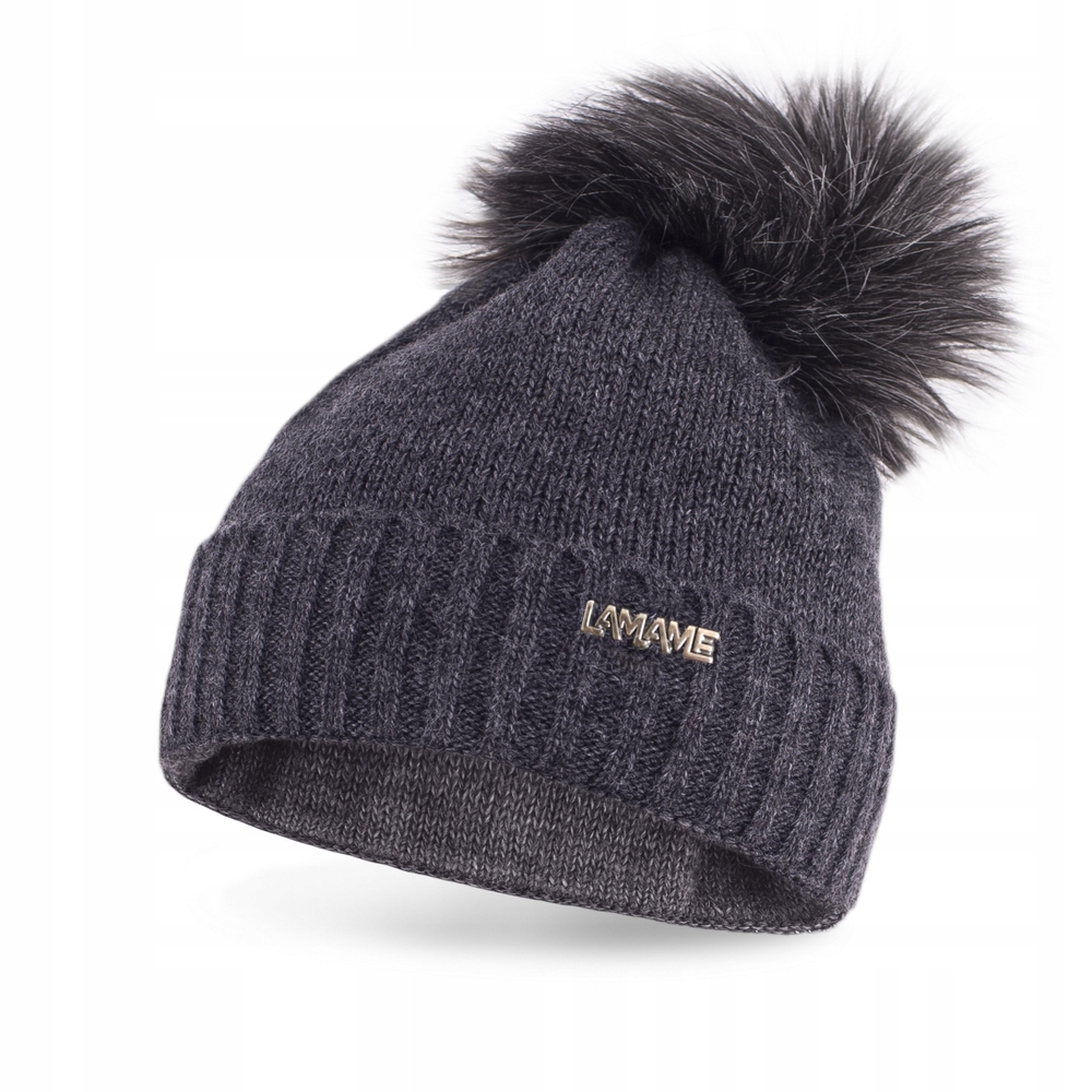 

Ciepła gruba wywijana Czapka z pomponem Grafit P4