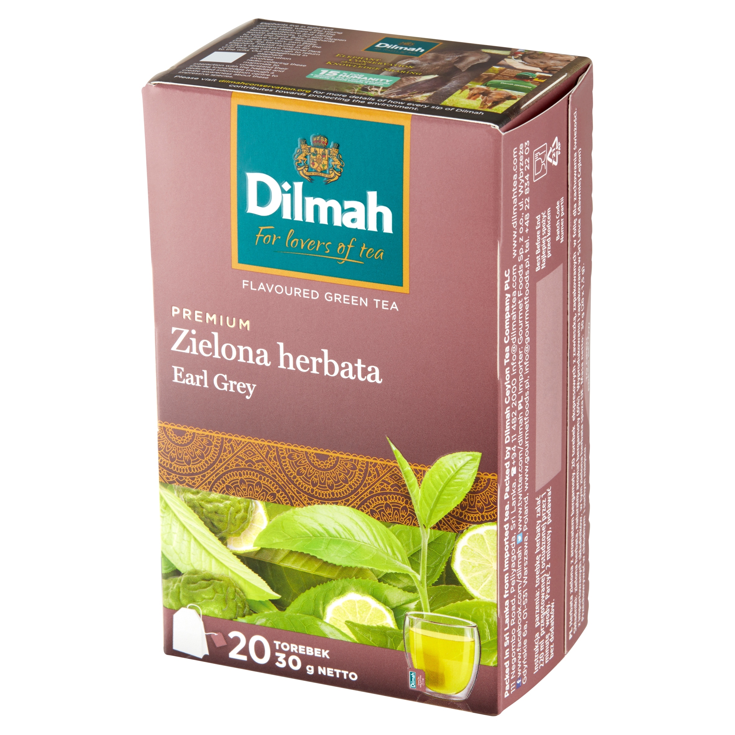 Levně Dilmah Green Tea Earl Grey zelený čaj, 20 sáčků