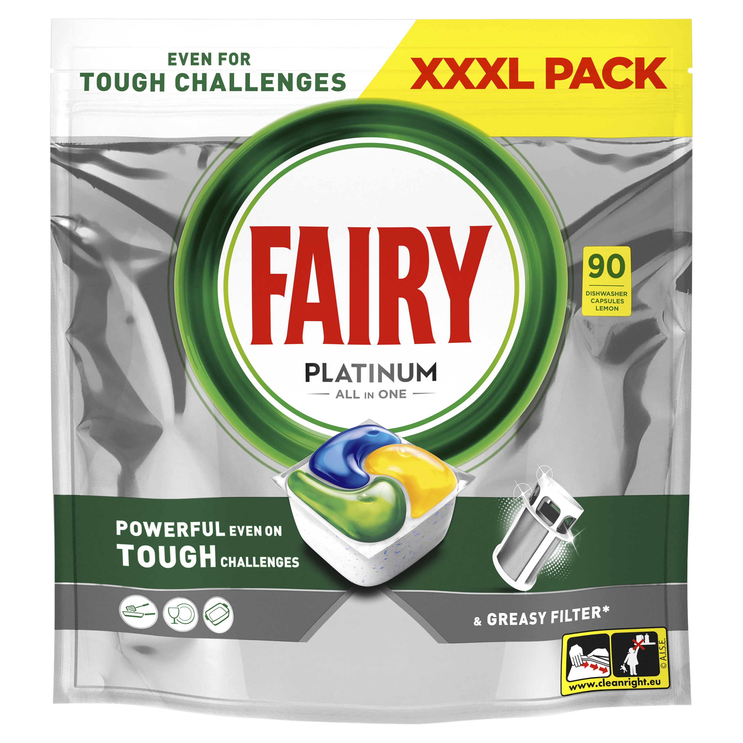 Levně Fairy Platinum All In One Kapsle do myčky Citron 90 ks