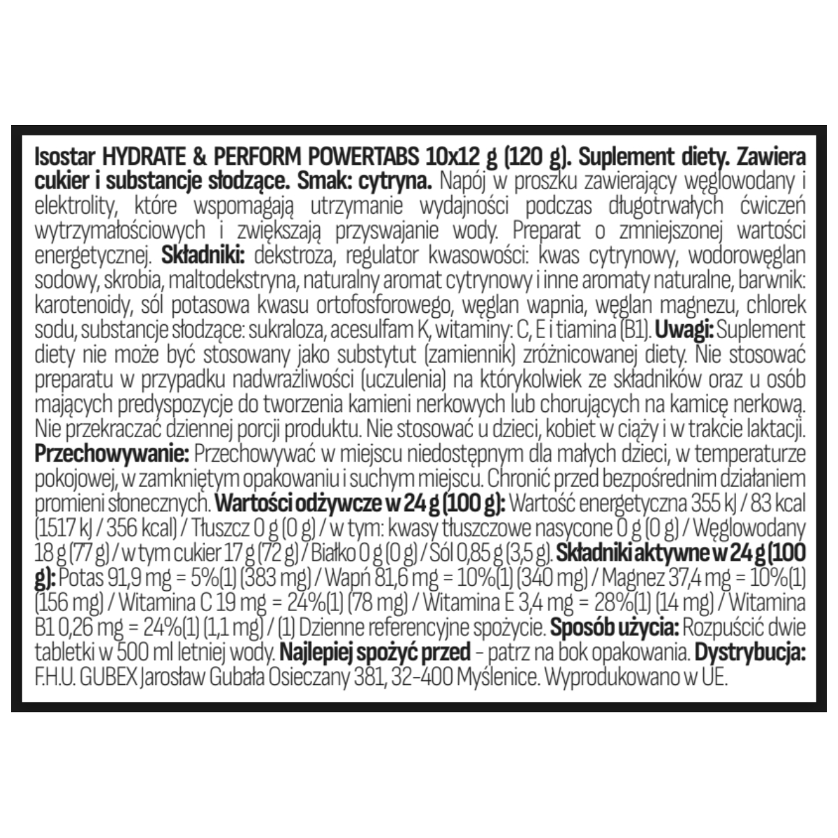 ISOSTAR POWERTABS 10t ENERGETYCZNY IZOTONIK NAPÓJ TABLETKI DO ROZPUSZCZENIA — 12