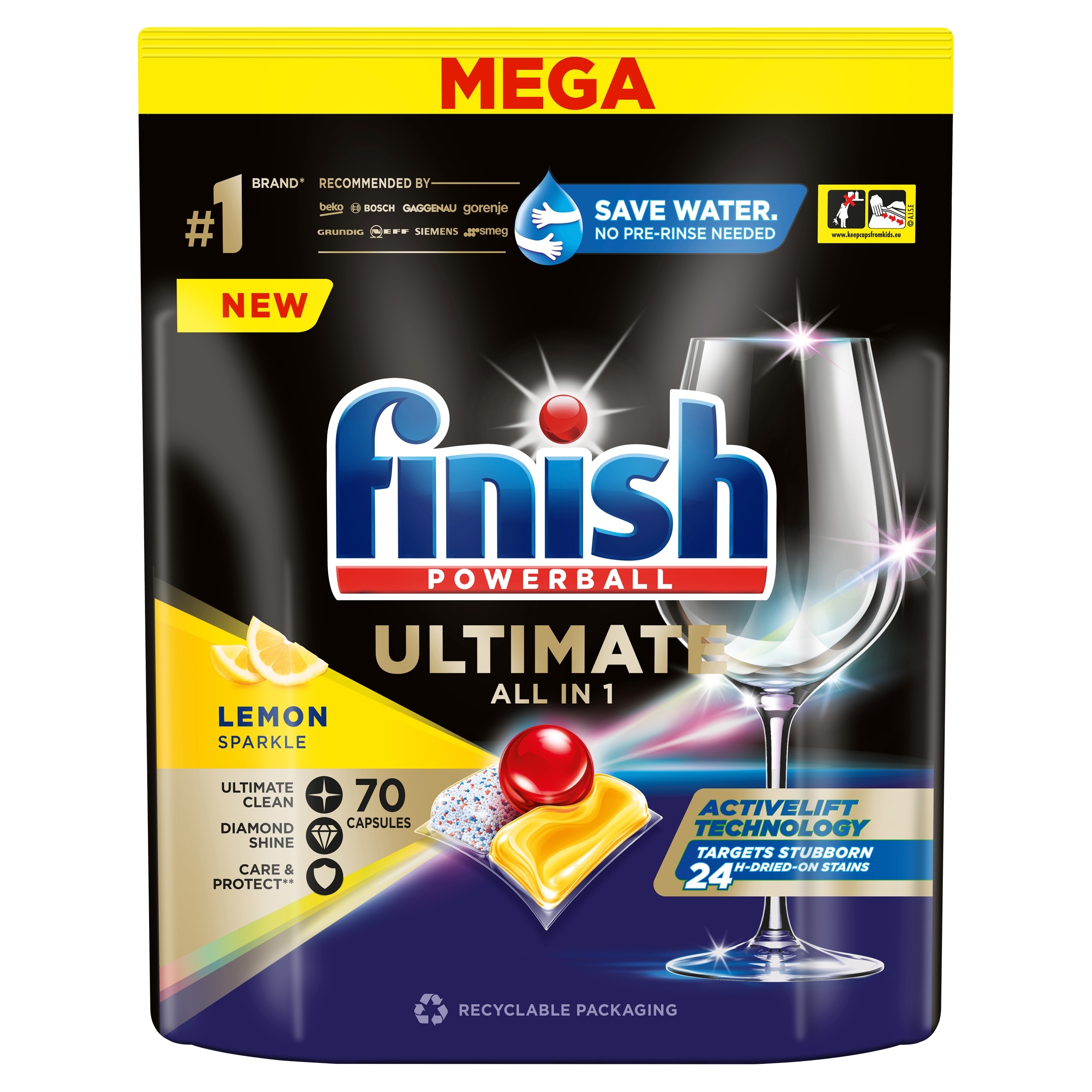Levně Kapsle Do Myčky Finish Powerball Ultimatr Deep Clean&shine 70 Kusů