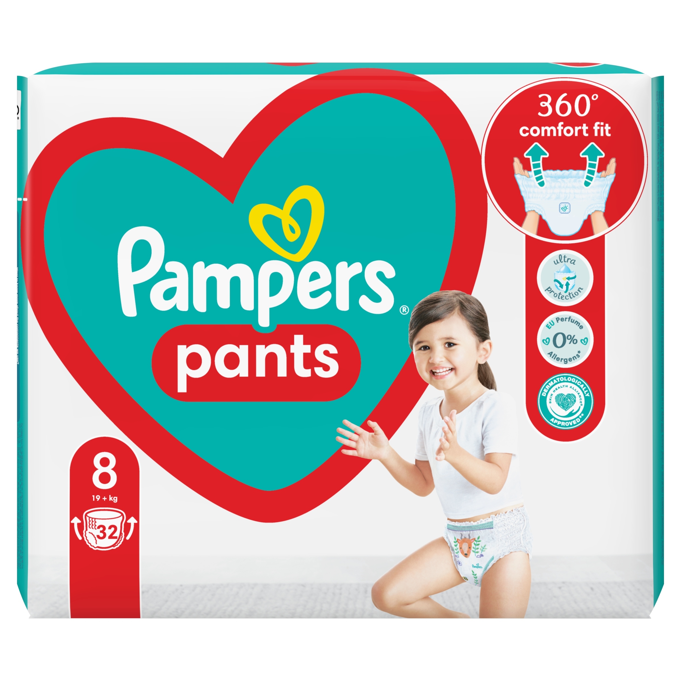 PAMPERS PANTS PIELUCHOMAJTKI COMFORT FIT ROZMIAR 8 32 SZTUK 19KG +