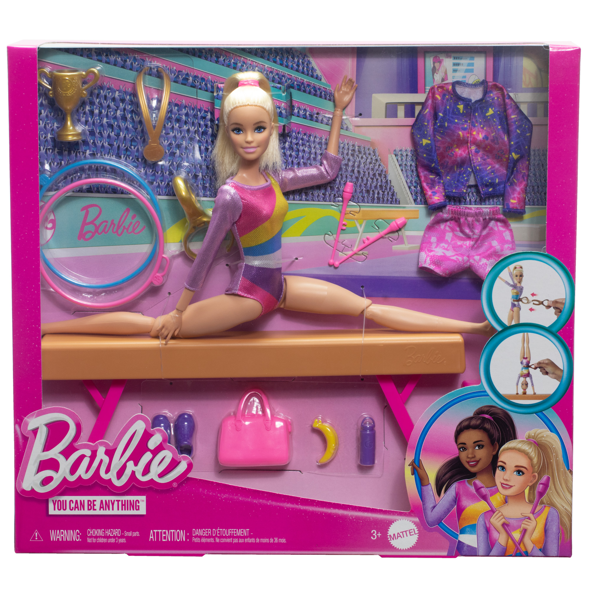 Lalka Barbie Blondynka Zestaw Gimnastyczka Akcesoria HRG52