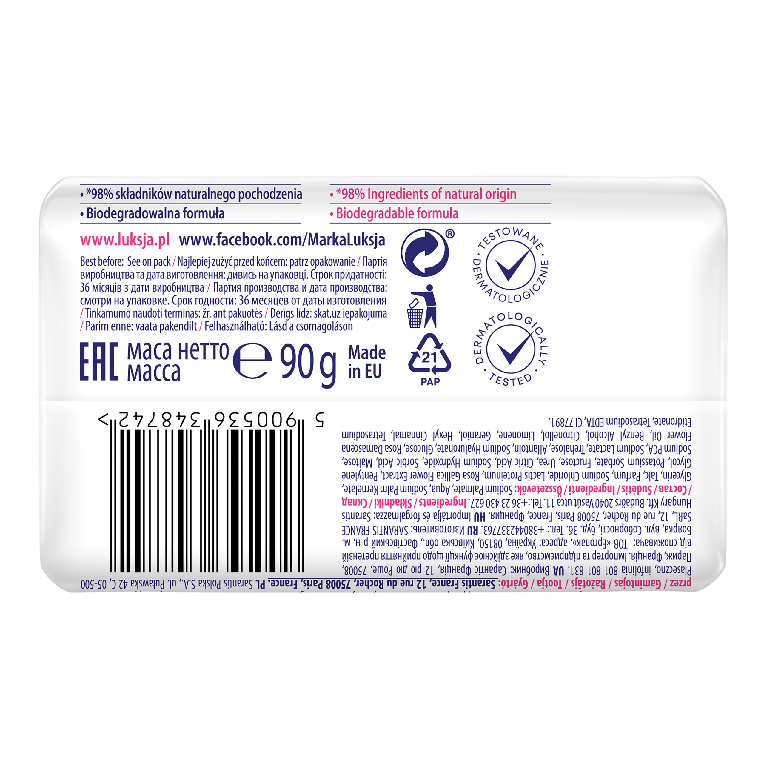 Luksja Mydło w kostce Róża & Proteiny Mleka 90g Marka Luksja