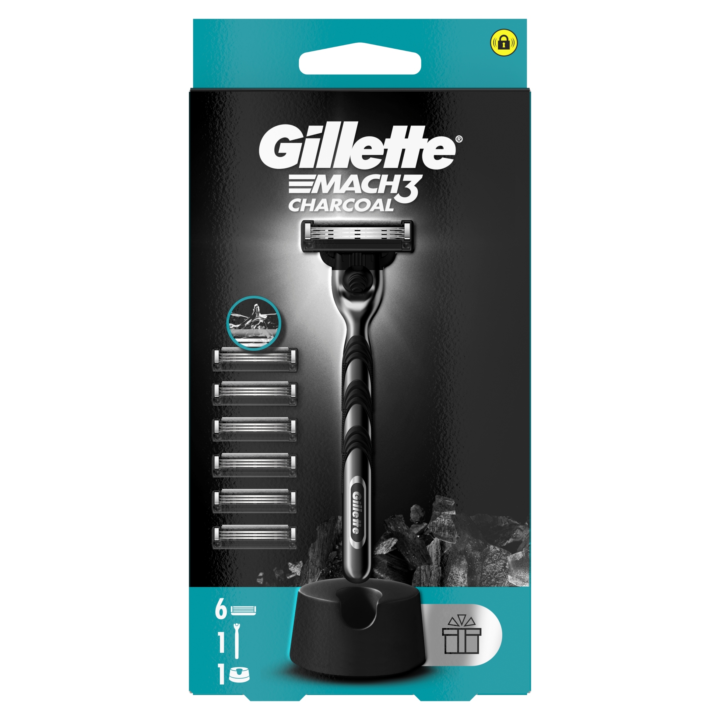 Holicí strojek Gillette Mach3 Charcoal 6 břitů stojan
