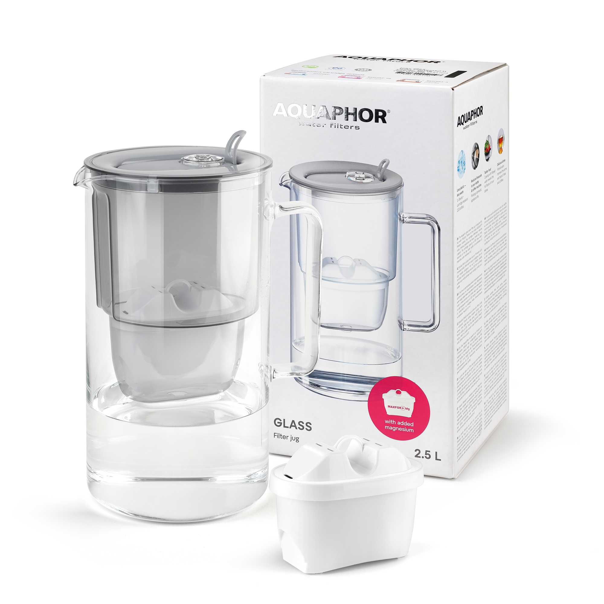 Filtrační Konvice Skleněná Aquaphor Glass 2,5 l s náplní Maxfor+ Mg Šedá