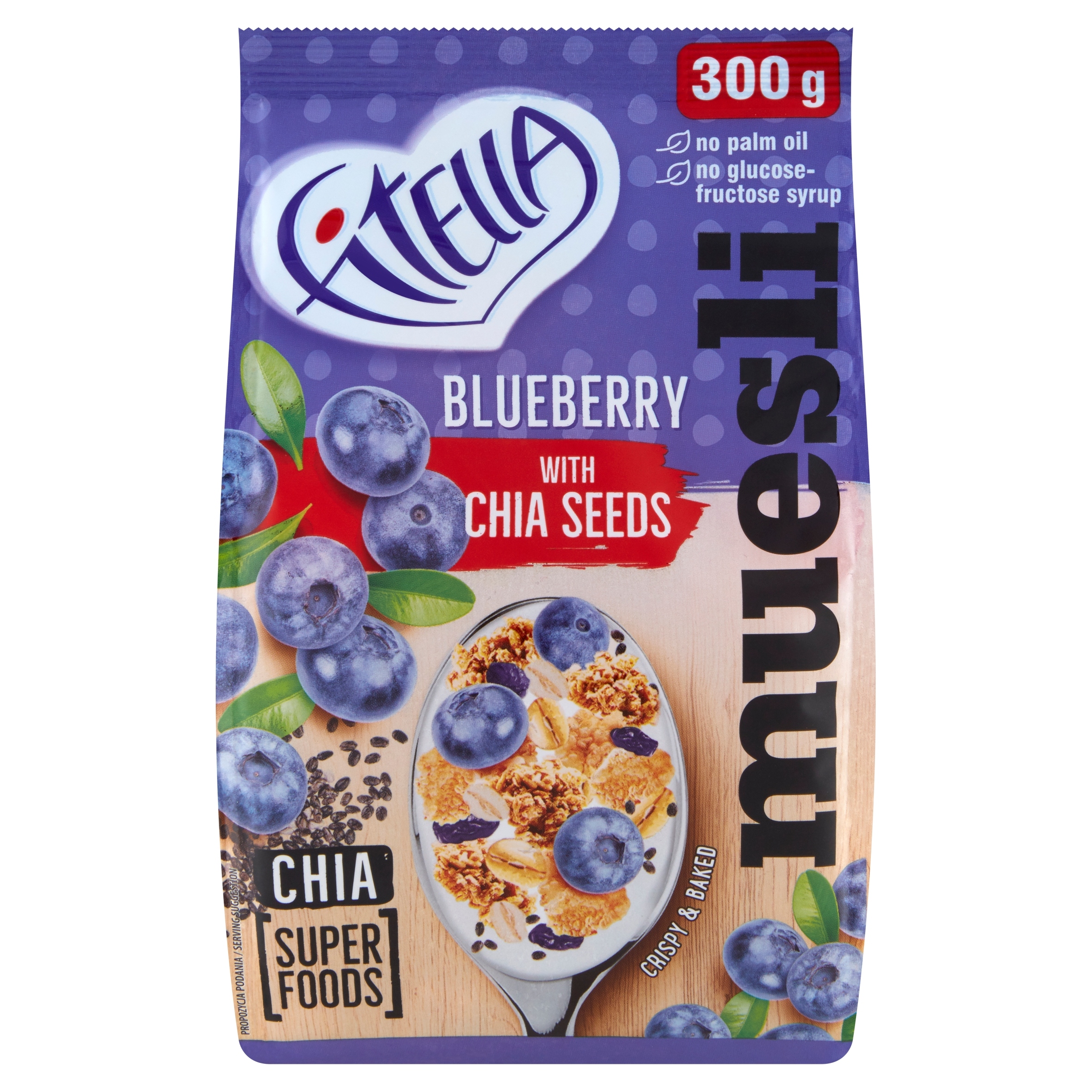 Levně 5 x Fitella Musli křupavé borůvkové s chia semínky 300 g